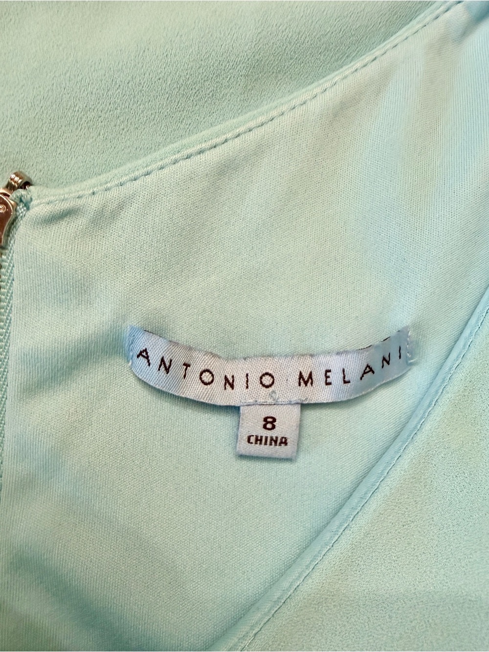 ANTONIO MELANI, WOMENS, BABY BLUE DRESS WITH A CASCADING FRONT RUFFLE. SIZE 8 - Picture 7 of 8